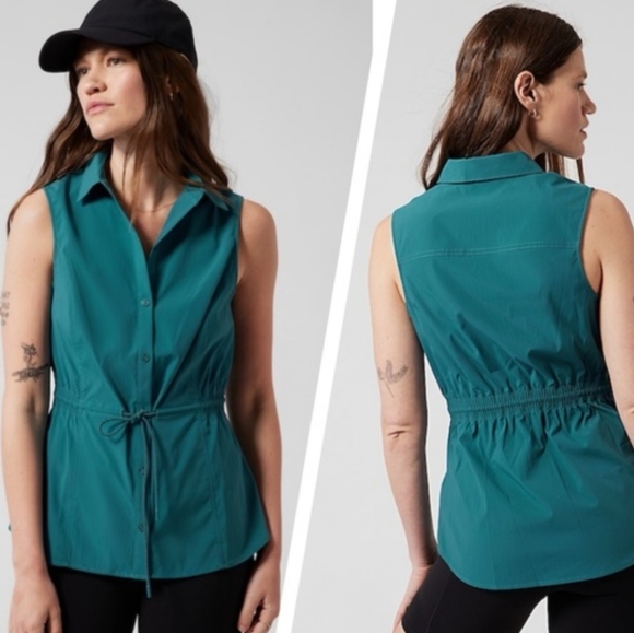 Athleta Levitate Poplin Tank Borealis Green Size Medium - Picture 2 of 9